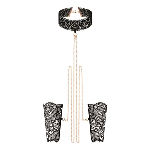 Мереживні наручники та комір Rosy Gold Lace Cuffs and Collar Чорні One Size | Зображення 1