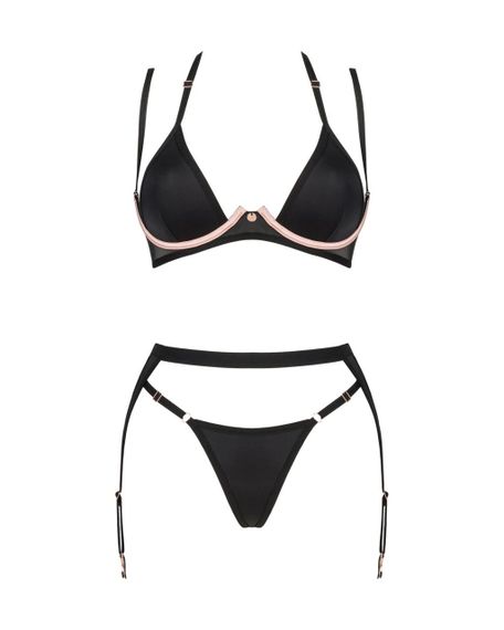 Комплект білизни Obsessive Selinne 3-pcs set XL/2XL Black, бюстгальтер, стрінги пояс для панчіх sexstyle | Зображення 2