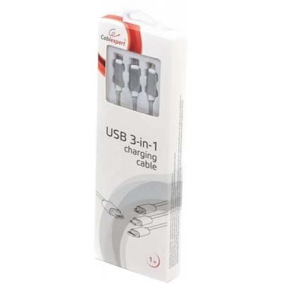 Дата кабель USB 2.0 AM to Lightning + Micro 5P + Type-C 1.0m silver Cablexpert (CC-USB2-AM31-1M-S) (CC-USB2-AM31-1M-S) | Зображення 1
