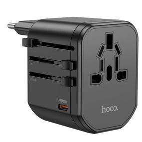 Мережевий універсальний перехідник Hoco AC15 Walker PD20W+QC3.0 (2USB-A/1C) (EU) Black