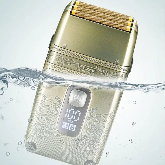 Електробритва шейвер VGR V-335 від USB, з LED-дисплеєм, Золотистий/Професійна бритва з трьома ножовими блоками | Зображення 8