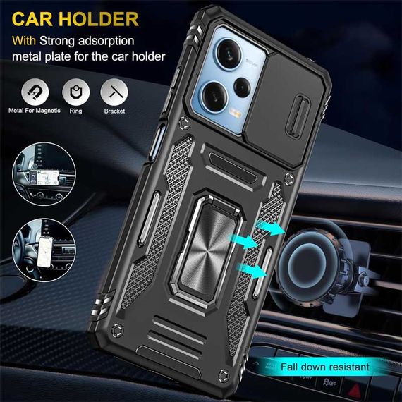 Ударопрочный чехол Camshield Army Ring для Xiaomi Redmi 12 / Poco M6 Pro 5G Черный / Black | Зображення 3