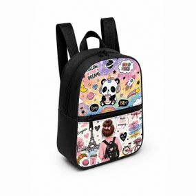 Детский мини-рюкзак черный с принтом Kawaii Panda для девочки 28×24×10 см мини-сумка детская (5266)
