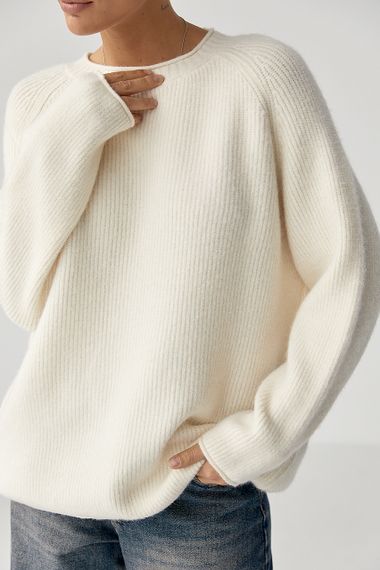 Тепла в'язана кофта з рукавами реглан - молочний цвет, ONE SIZE (є розміри) | Зображення 3