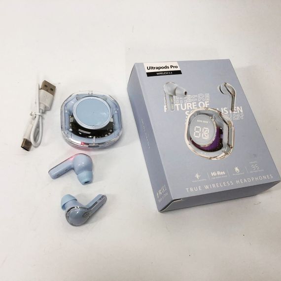 Бездротові навушники TWS T8 PRO з прозорим кейсом Вакуумний LED дисплей Bluetooth 5.3. OR-359 Колір: блакитний | Зображення 7