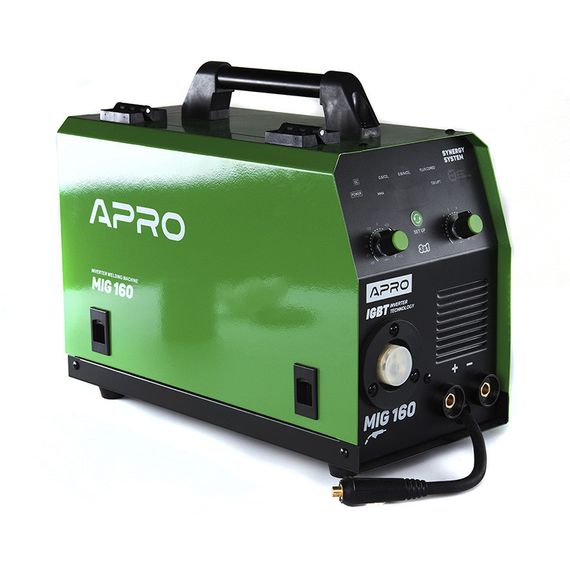 Сварочный полуавтомат инверторный APRO MIG-160, 20-160А, ел.4мм, пр.0.8-1мм 5кг 2.5+1.5+3м (набор кабелей) | Зображення 1