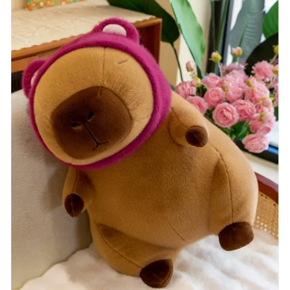 М'яка іграшка Капібара в шапці ведмедика Лотсо, 40 см, плюшева іграшка подушка обіймашка