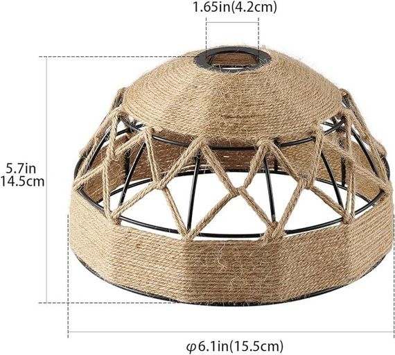 Тканий абажур ручної роботи з натуральної нейтральної джутової мотузки Освітлення в індустріальному стилі з еле | Зображення 3