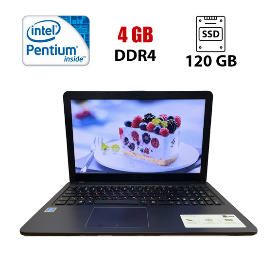 Ноутбук Asus F543U / 15.6" (1366х768) TN / Intel Pentium Gold 4415U (2 (4) ядра по 2.3 GHz) / 4 GB DDR4 / 120 GB SSD / Intel HD Graphics 610 / WebCam б/в