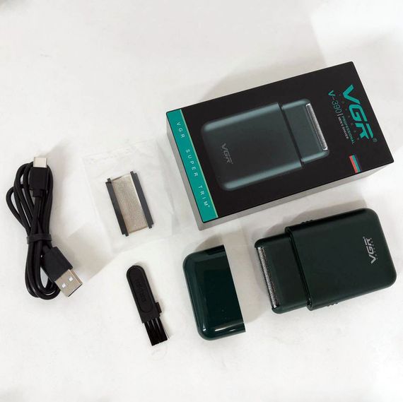 Аккумуляторная мужская мини электробритва VGR V-390 для бритья бороды и усов шейвер. EZ-896 Цвет: зеленый | Зображення 2