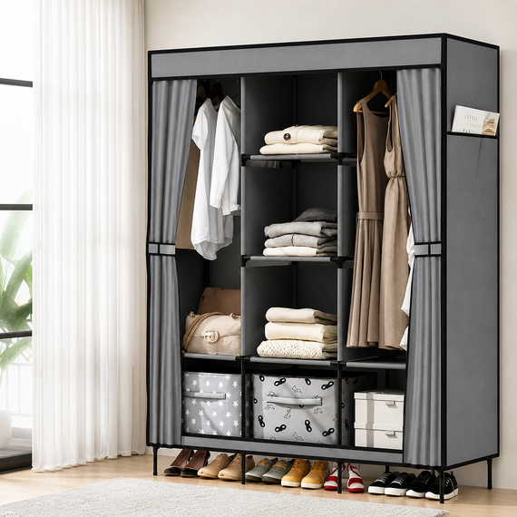 Универсальный тканевый шкаф для хранения вещей HCX WARDROBE NEW CL-128 / Складной органайзер для одежды 170х130х45см