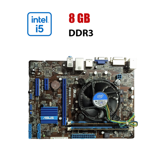 Комплект: Материнська плата Asus P8H61-MX / Intel Core i5-2500 (4 ядра по 3.3 - 3.7 GHz) / Socket LGA 1150 / 8 GB DDR3 / кулер б/в