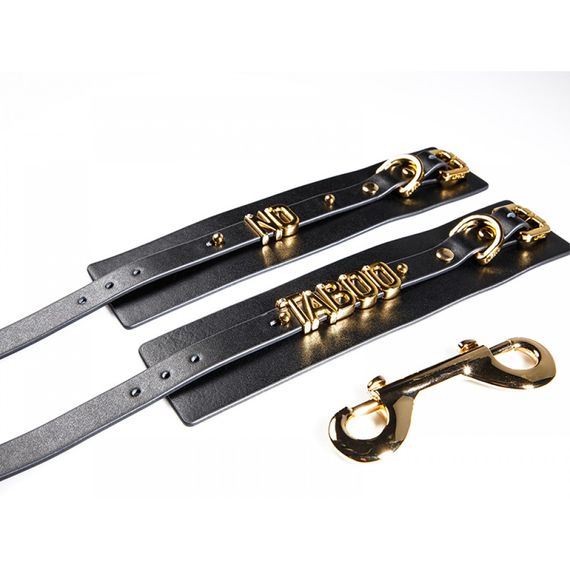 Наручники з написом NO TABOO від UPKO з італійської шкіри, чорні із золотою фурнітурою | Зображення 9
