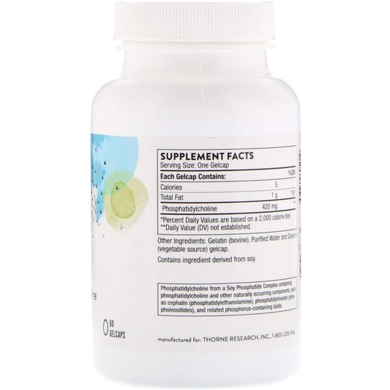 Фосфатидилхолин, Phosphatidyl Choline, Thorne, 60 капсул | Зображення 1