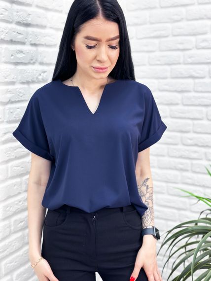 Женская летняя легкая блузка софт с коротким рукавом GF4713 цвет синий, размер 46/48