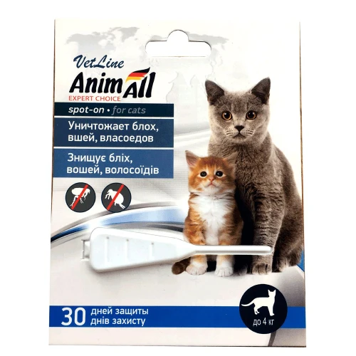 Краплі для котів Animall VetLine Spot-on проти бліх від 4 до 10кг, 1мл