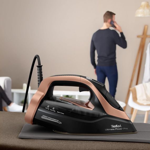 Праска Tefal Ultimate Power Pro, 3200Вт, 350мл, паровий удар -300гр, постійна пара - 85гр, керам. підошва, чорно-золотий (FV9E50E0) | Зображення 8