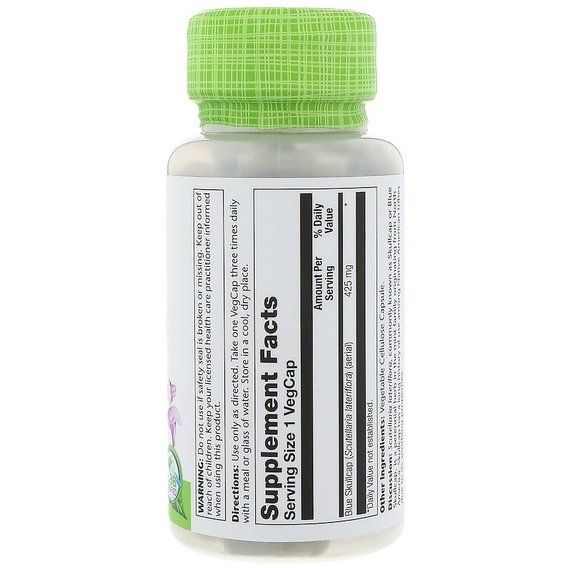 Комплекс для профілактики дихальної системи Solaray Blue Skullcap 425 mg 100 Veg Caps SOR-01560 | Зображення 1