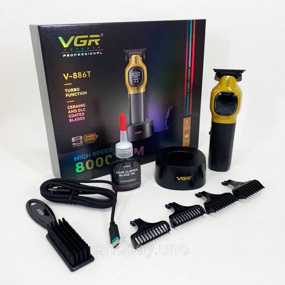 Електрична акумуляторна машинка для стрижки VGR V-886T GOLD, Машинка для стрижки з насадками бездротова CZ-58 | Зображення 5
