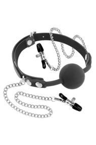 Кляп с силиконовым шариком и зажимами для сосков Fetish Tentation Gag Ball with Nipple Clamps sexstyle