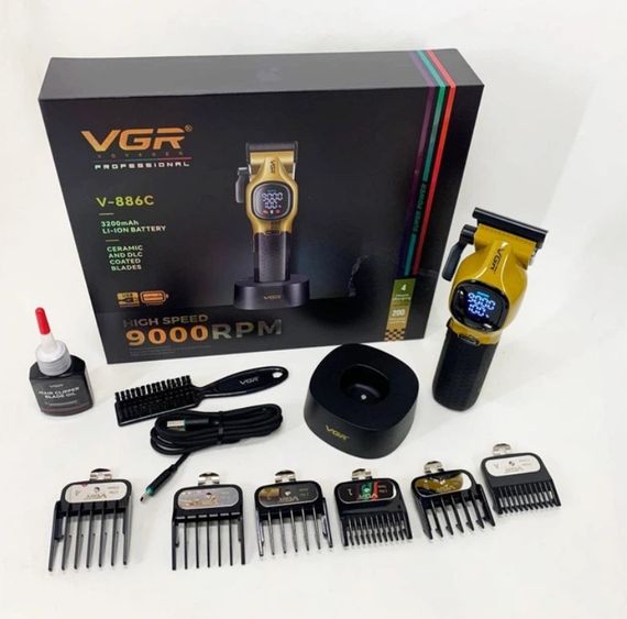 Универсальная машинка для стрижки VGR V-886C GOLD с 6 насадками професиональная аккумуляторная на подставке LED-дисплей Золотистая | Зображення 8