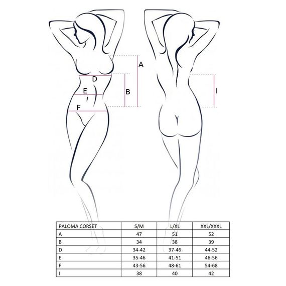 Корсет-сорочка з пажами Passion PALOMA CORSET L/XL, white, трусики, напівпрозорий | Зображення 2