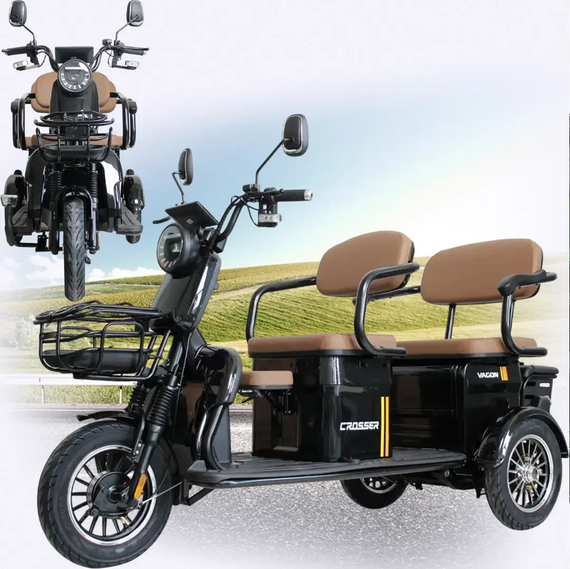 Електротрайк Crosser Vagon TR-4 1000W 72V 24Ah, триколісний електроскутер 3 місця до 60 км (чорний) | Зображення 9