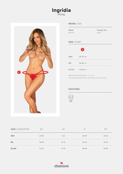 Трусики з доступом Obsessive Ingridia crotchless thong XL/2XL, червоні | Зображення 4