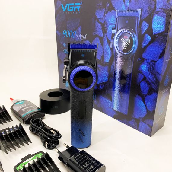 Професійна машинка для стрижки волосся VGR V-001 BLUE з дисплеєм 9000 об/хв та 10 насадками 1,5-24 мм | Зображення 5