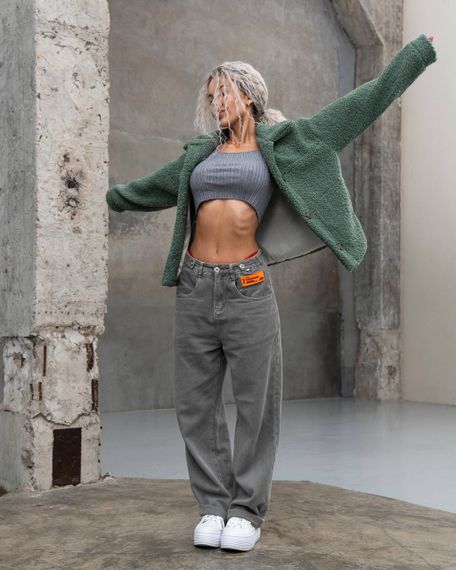 Женская короткая куртка мех Тедди, MN0002  цвет оливковый, размер M | Зображення 3