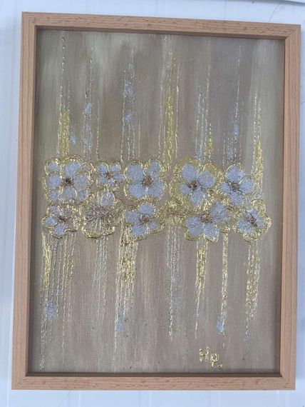 ✨🌸 Інтер’єрна картина “Золоті квіти” 30×40 см — витончена ручна робота для стильного інтер’єру 🌸✨