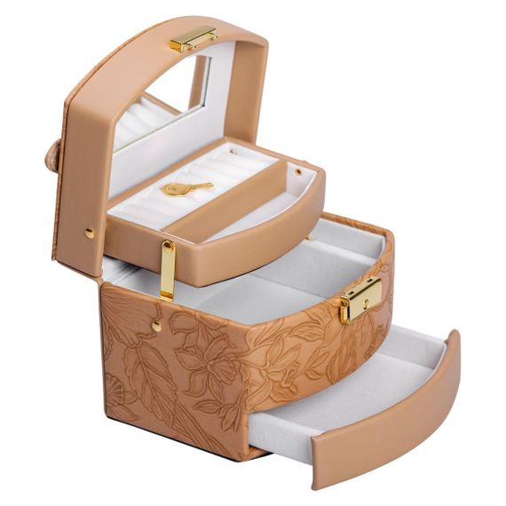 Скринька для прикрас з еко шкіри 3 яруси із замком органайзер для ювелірних виробів HP-5-23BR | Зображення 1