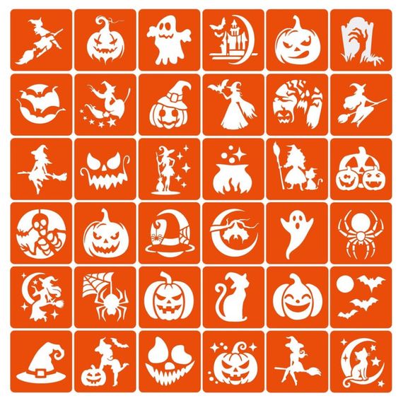 Набор трафаретов для био-тату "Хэллоуин №3" Hallowween-3-36, 36 трафаретов 5х5 см