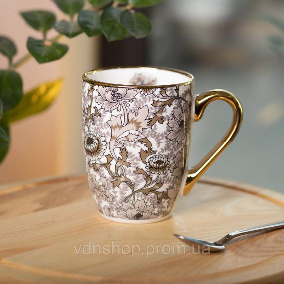 Фарфоровая чашка 400 мл с золотым ободком и золотой ручкой Коричневая RX-N240665BR | Зображення 3