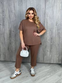 Женский летний костюм футболка и укороченные штаны большие размеры и батал KF090 цвет мокко, размер 48/50