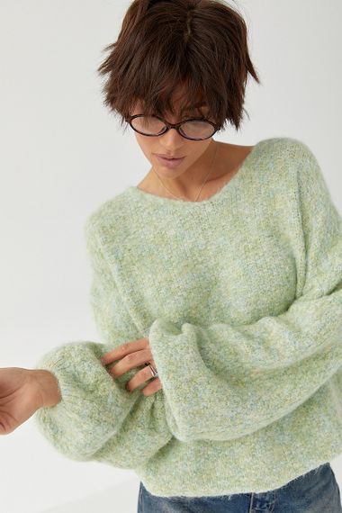 В’язаний жіночий джемпер з рукавами-ліхтариками - м'ятний цвет, ONE SIZE (є розміри) | Зображення 4
