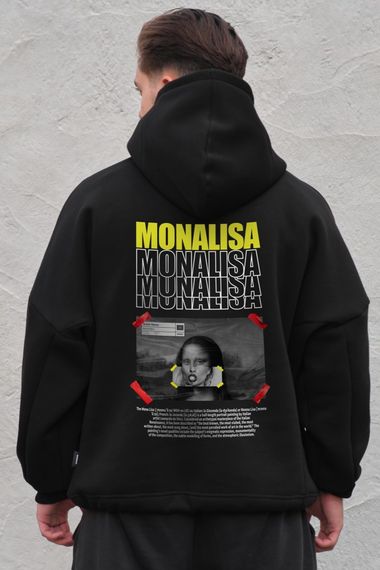 Оверсайз худі толстовка на флісі з капюшоном та принтом Without Monalisa Black