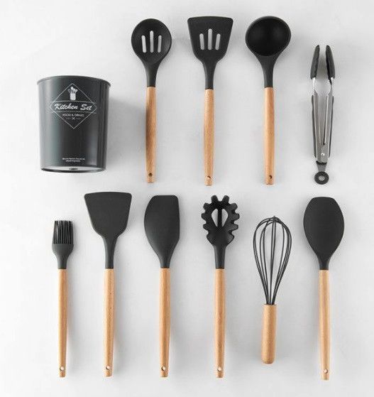 Набор кухонных предметов Silicone kitchen utensils set 12 предметов Черный | Зображення 4