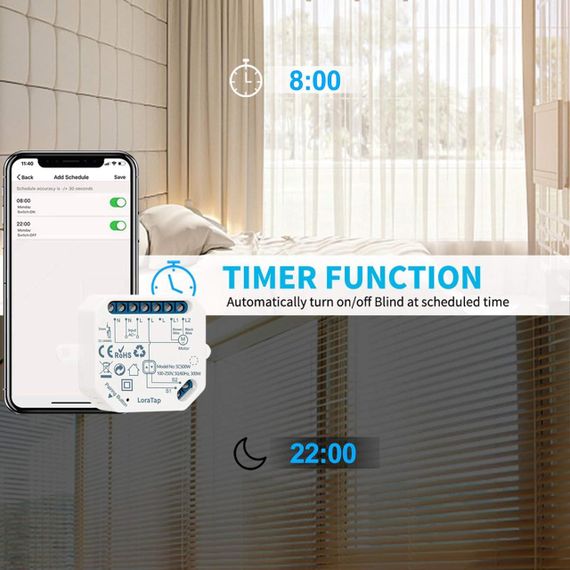LoraTap SC500W - Умный выключатель WiFi для электрических жалюзи с приложением Smart Life (4 штуки) | Зображення 4