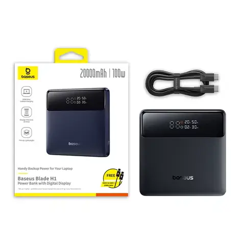 Портативное зарядное устройство Baseus Blade H1 Digital Display 20000 mAh PD 100W, черный | Зображення 3