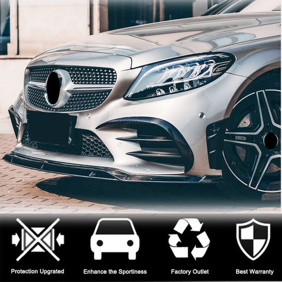 Накладка на передній бампер Lip V1 (для C43 AMG 2019-2021, Карбон) для Mercedes C-сlass W205 рр | Зображення 2