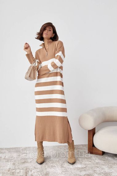 В'язане плаття oversize в смужку колір кавовий розмір S FL_000893 | Зображення 4