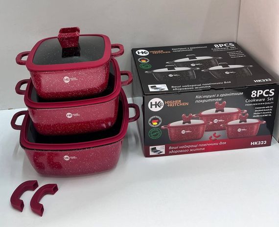 Набір каструль з гранітним антипригарним покриттям XPRO HK-323 ЧЕРВОНИЙ (41923-HK-323 КРАСНЫЕ_2093) | Зображення 6