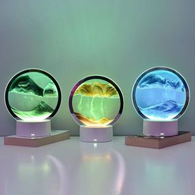 Настольная LED лампа ночник RGB Песочные часы 3D Sandscape. Картина Подвижный песок