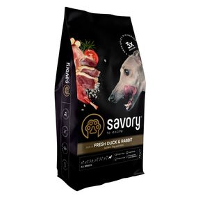 Сухой корм Savory для собак всех пород, со свежей уткой и кроликом, 12 кг