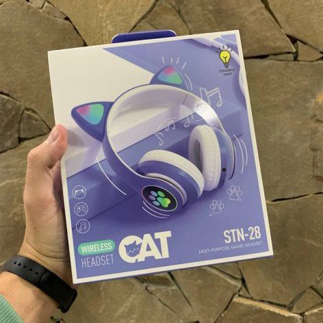 Наушники для детей с ушками CAT STN-28 синие | Беспроводные наушники с ушками котика | OA-373 наушники светящиеся | Зображення 9