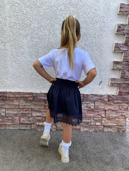 Детская школьная юбка на девочку с кружевом и высокой посадкой цвет темно-синий размер 146, SBR325 | Зображення 2