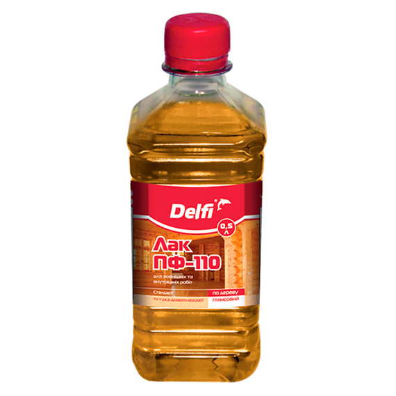 Лак ПФ-110 Delfi бесцветный глянцевый 0.5 л.