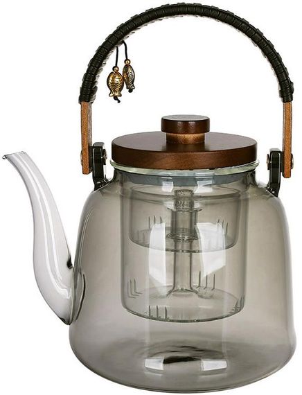 Чайник заварювальний скляний "Smokey Grey" 1200мл із дерев'яною кришкою