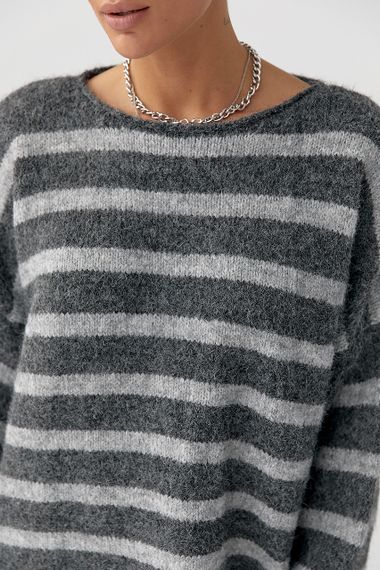 Тепла в'язана кофта oversize у смужку - сірий цвет, ONE SIZE (є розміри) | Зображення 3